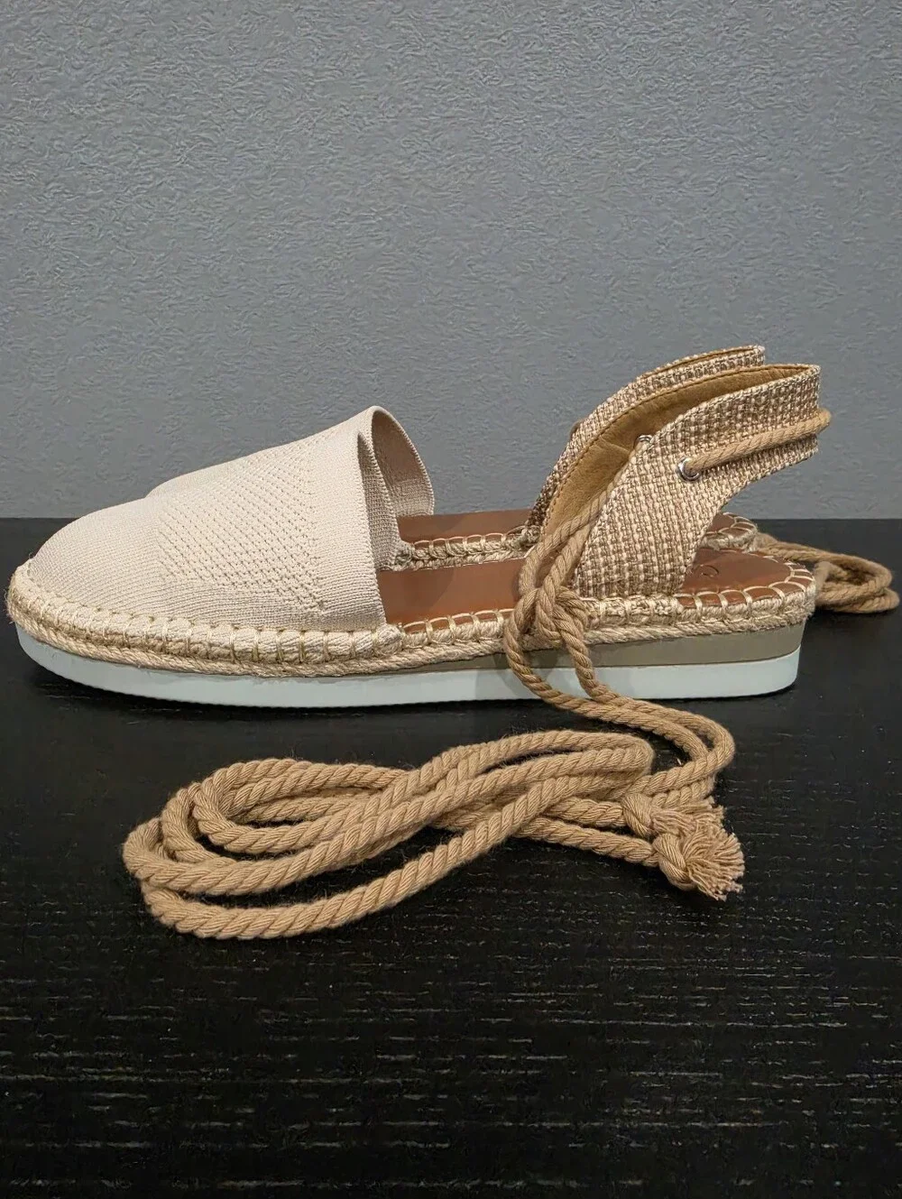 CROWN VINTAGE Brialle Ankle-Tie Espadrilles - Cream Summer Vacation Sandals